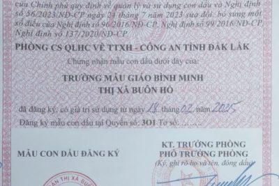 THÔNG BÁO MẪU DẤU MỚI TRƯỜNG MG BÌNH MINH